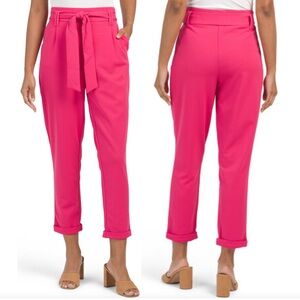 Jules & Leopold Hot Pink Cropped Waist Tie Crepe Pull On Pant Trouser